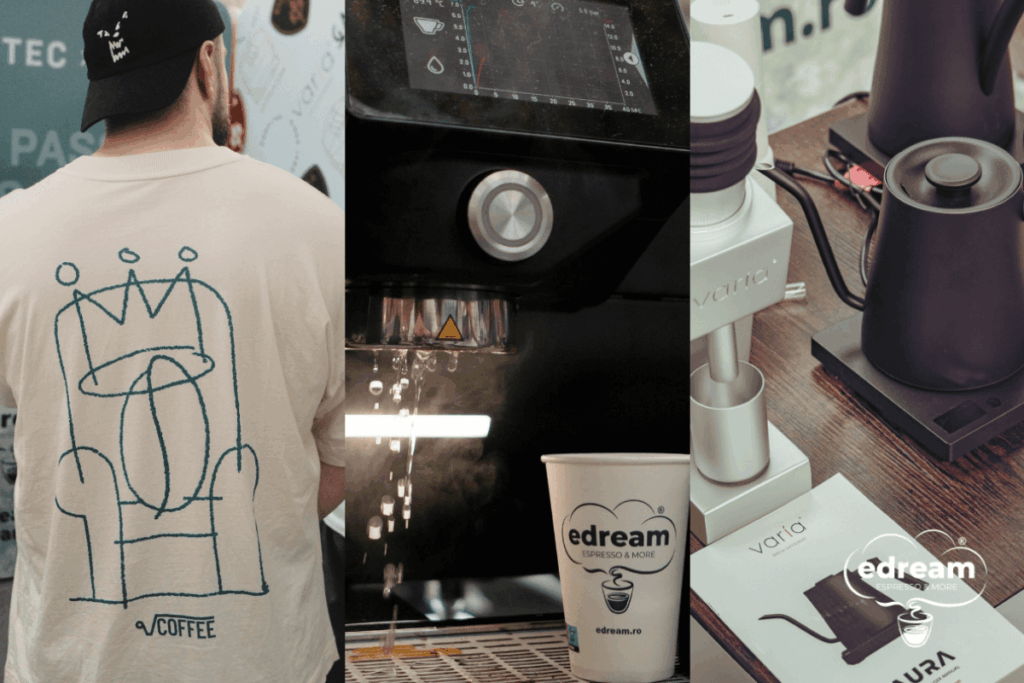 cafea in pahar espressor in fundal